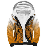 Hawaii Sherpa Hoodie Polynesian Shark Tattoo With Plumeria Orange Gradient - Wonder Print Shop