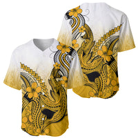 Hawaii Baseball Jersey Polynesian Shark Tattoo With Plumeria Gold Gradient - Wonder Print Shop