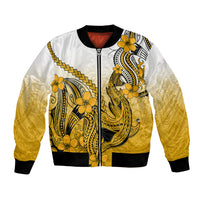 Hawaii Bomber Jacket Polynesian Shark Tattoo With Plumeria Gold Gradient - Wonder Print Shop