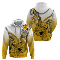 Hawaii Hoodie Polynesian Shark Tattoo With Plumeria Gold Gradient - Wonder Print Shop