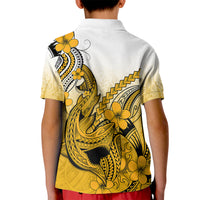 Hawaii Kid Polo Shirt Polynesian Shark Tattoo With Plumeria Gold Gradient - Wonder Print Shop