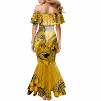 Hawaii Mermaid Dress Polynesian Shark Tattoo With Plumeria Gold Gradient - Wonder Print Shop