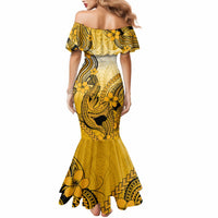 Hawaii Mermaid Dress Polynesian Shark Tattoo With Plumeria Gold Gradient - Wonder Print Shop