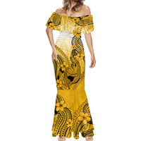 Hawaii Mermaid Dress Polynesian Shark Tattoo With Plumeria Gold Gradient - Wonder Print Shop
