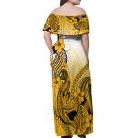 Hawaii Off Shoulder Maxi Dress Polynesian Shark Tattoo With Plumeria Gold Gradient - Wonder Print Shop