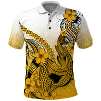 Hawaii Polo Shirt Polynesian Shark Tattoo With Plumeria Gold Gradient - Wonder Print Shop