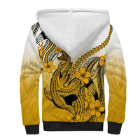 Hawaii Sherpa Hoodie Polynesian Shark Tattoo With Plumeria Gold Gradient - Wonder Print Shop