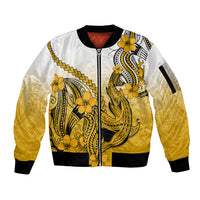 Hawaii Sleeve Zip Bomber Jacket Polynesian Shark Tattoo With Plumeria Gold Gradient - Wonder Print Shop