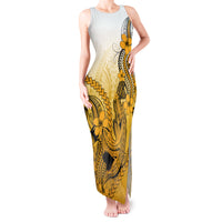 Hawaii Tank Maxi Dress Polynesian Shark Tattoo With Plumeria Gold Gradient - Wonder Print Shop