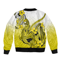 Hawaii Bomber Jacket Polynesian Shark Tattoo With Plumeria Yellow Gradient - Wonder Print Shop