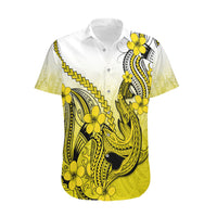 Hawaii Hawaiian Shirt Polynesian Shark Tattoo With Plumeria Yellow Gradient - Wonder Print Shop