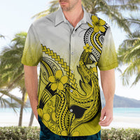 Hawaii Hawaiian Shirt Polynesian Shark Tattoo With Plumeria Yellow Gradient - Wonder Print Shop