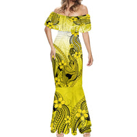 Hawaii Mermaid Dress Polynesian Shark Tattoo With Plumeria Yellow Gradient - Wonder Print Shop