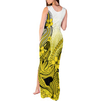Hawaii Tank Maxi Dress Polynesian Shark Tattoo With Plumeria Yellow Gradient - Wonder Print Shop