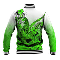 Hawaii Baseball Jacket Polynesian Shark Tattoo With Plumeria Green Gradient - Wonder Print Shop