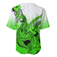 Hawaii Baseball Jersey Polynesian Shark Tattoo With Plumeria Green Gradient - Wonder Print Shop