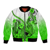 Hawaii Bomber Jacket Polynesian Shark Tattoo With Plumeria Green Gradient - Wonder Print Shop
