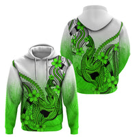 Hawaii Hoodie Polynesian Shark Tattoo With Plumeria Green Gradient - Wonder Print Shop