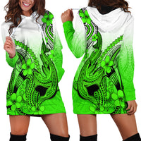 Hawaii Hoodie Dress Polynesian Shark Tattoo With Plumeria Green Gradient - Wonder Print Shop