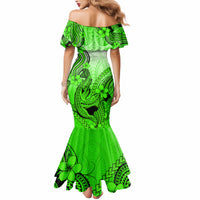 Hawaii Mermaid Dress Polynesian Shark Tattoo With Plumeria Green Gradient - Wonder Print Shop