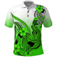 Hawaii Polo Shirt Polynesian Shark Tattoo With Plumeria Green Gradient - Wonder Print Shop