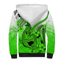 Hawaii Sherpa Hoodie Polynesian Shark Tattoo With Plumeria Green Gradient - Wonder Print Shop