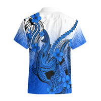 Hawaii Hawaiian Shirt Polynesian Shark Tattoo With Plumeria Blue Gradient - Wonder Print Shop