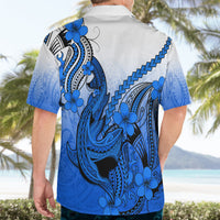 Hawaii Hawaiian Shirt Polynesian Shark Tattoo With Plumeria Blue Gradient - Wonder Print Shop