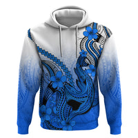 Hawaii Hoodie Polynesian Shark Tattoo With Plumeria Blue Gradient - Wonder Print Shop