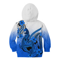 Hawaii Kid Hoodie Polynesian Shark Tattoo With Plumeria Blue Gradient - Wonder Print Shop