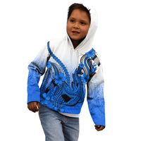 Hawaii Kid Hoodie Polynesian Shark Tattoo With Plumeria Blue Gradient - Wonder Print Shop