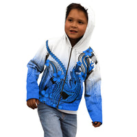 Hawaii Kid Hoodie Polynesian Shark Tattoo With Plumeria Blue Gradient - Wonder Print Shop