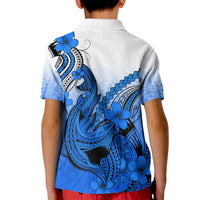 Hawaii Kid Polo Shirt Polynesian Shark Tattoo With Plumeria Blue Gradient - Wonder Print Shop