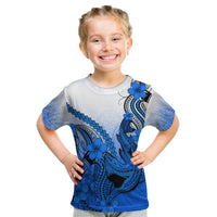 Hawaii Kid T Shirt Polynesian Shark Tattoo With Plumeria Blue Gradient - Wonder Print Shop