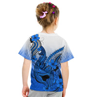 Hawaii Kid T Shirt Polynesian Shark Tattoo With Plumeria Blue Gradient - Wonder Print Shop