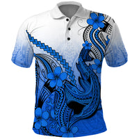 Hawaii Polo Shirt Polynesian Shark Tattoo With Plumeria Blue Gradient - Wonder Print Shop