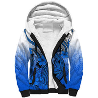 Hawaii Sherpa Hoodie Polynesian Shark Tattoo With Plumeria Blue Gradient - Wonder Print Shop