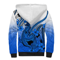 Hawaii Sherpa Hoodie Polynesian Shark Tattoo With Plumeria Blue Gradient - Wonder Print Shop