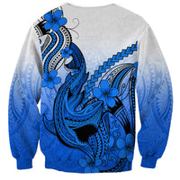Hawaii Sweatshirt Polynesian Shark Tattoo With Plumeria Blue Gradient - Wonder Print Shop