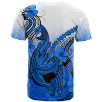 Hawaii T Shirt Polynesian Shark Tattoo With Plumeria Blue Gradient - Wonder Print Shop