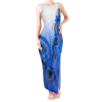 Hawaii Tank Maxi Dress Polynesian Shark Tattoo With Plumeria Blue Gradient - Wonder Print Shop