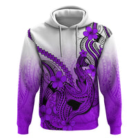 Hawaii Hoodie Polynesian Shark Tattoo With Plumeria Purple Gradient - Wonder Print Shop