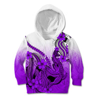 Hawaii Kid Hoodie Polynesian Shark Tattoo With Plumeria Purple Gradient - Wonder Print Shop
