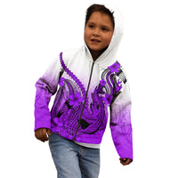 Hawaii Kid Hoodie Polynesian Shark Tattoo With Plumeria Purple Gradient - Wonder Print Shop