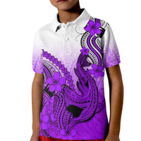 Hawaii Kid Polo Shirt Polynesian Shark Tattoo With Plumeria Purple Gradient - Wonder Print Shop