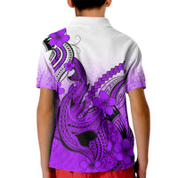 Hawaii Kid Polo Shirt Polynesian Shark Tattoo With Plumeria Purple Gradient - Wonder Print Shop