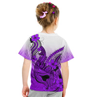 Hawaii Kid T Shirt Polynesian Shark Tattoo With Plumeria Purple Gradient - Wonder Print Shop