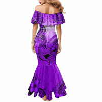 Hawaii Mermaid Dress Polynesian Shark Tattoo With Plumeria Purple Gradient - Wonder Print Shop