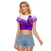 Hawaii Raglan Cropped T Shirt Polynesian Shark Tattoo With Plumeria Purple Gradient - Wonder Print Shop