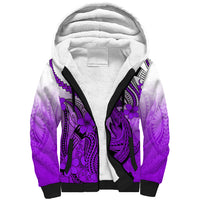 Hawaii Sherpa Hoodie Polynesian Shark Tattoo With Plumeria Purple Gradient - Wonder Print Shop